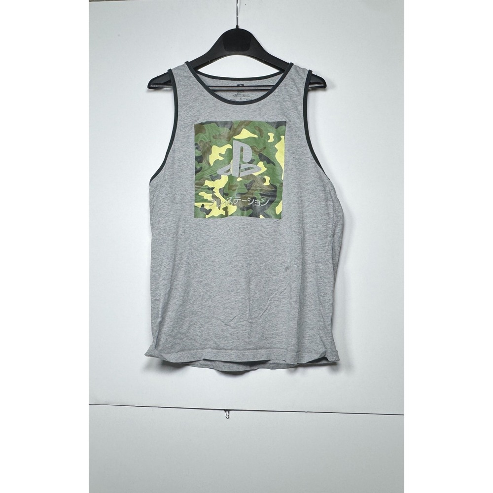 PlayStation Tank Top Mens XL Heather‎ Gray Camo Graphic Print Logo Cotton Casual
